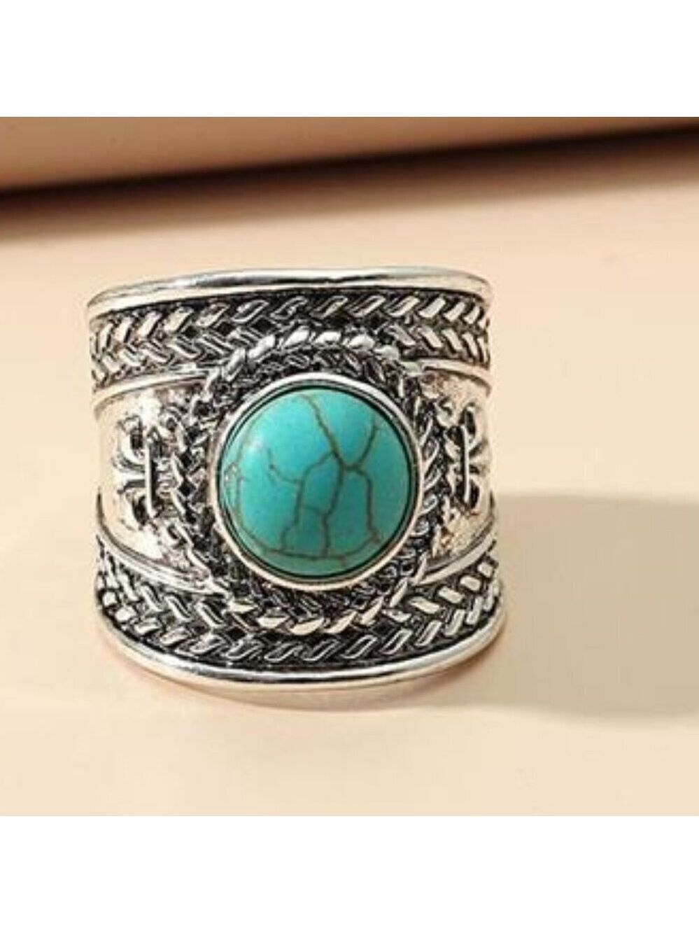 Vintage Style Adjustable Boho Turquoise Color Stone Wide Statement Ring